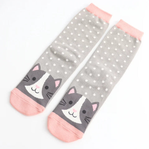 Miss Sparrow SKS539 Cool Cat Socks Light Grey