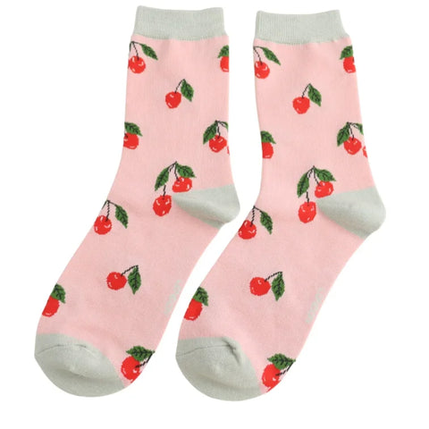Miss Sparrow SKS557 Cherries Socks Pale Pink