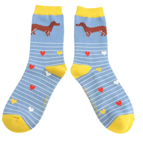 Miss Sparrow SKS561 Sausage Dogs & Stripes Socks Denim