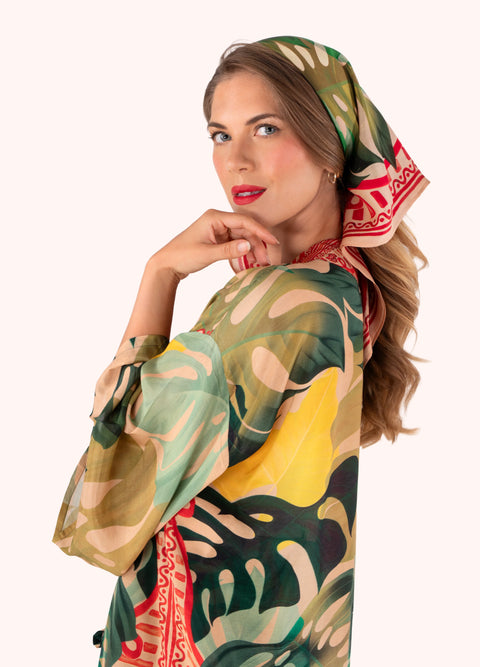 Powder SKS9 Exotic Leaves Silk Square Scarf