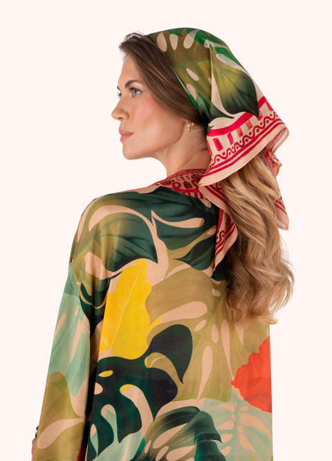 Powder SKS9 Exotic Leaves Silk Square Scarf