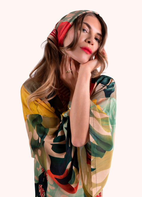 Powder SKS9 Exotic Leaves Silk Square Scarf