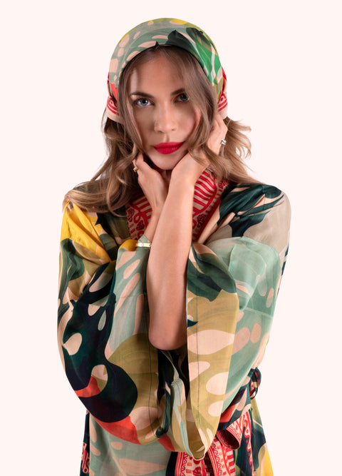 Powder SKS9 Exotic Leaves Silk Square Scarf