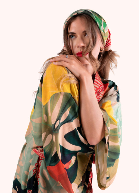 Powder SKS9 Exotic Leaves Silk Square Scarf