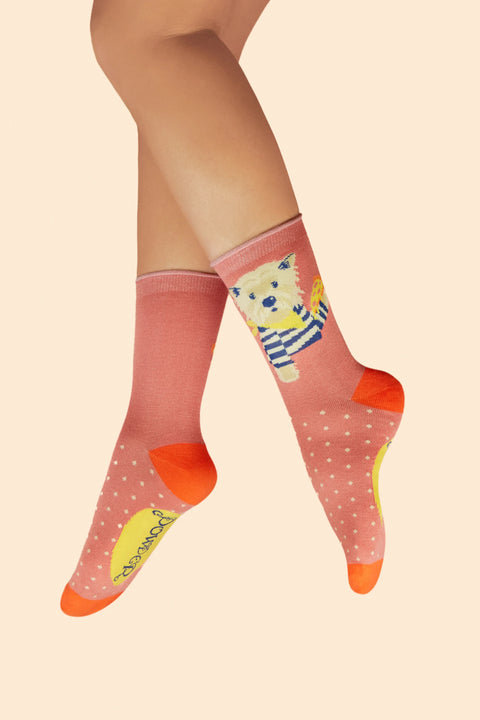 Powder SOC704 Puppy Pizza Lover Ankle Socks - Coral