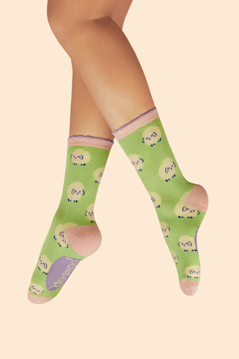 Powder SOC720 Marshmallow Sheep Ladies Ankle Socks - Mint