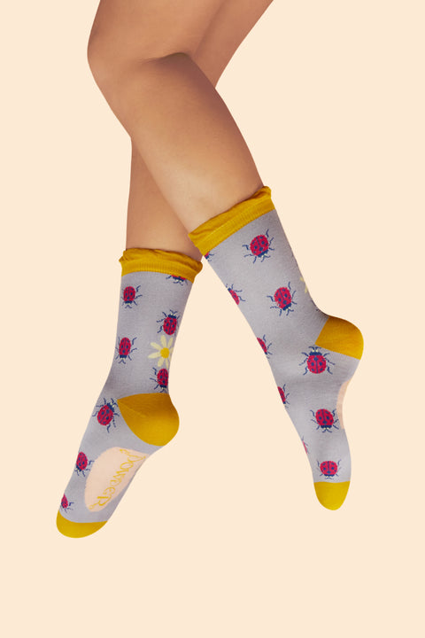 Powder SOC728 Lovely Ladybirds Ladies Ankle Socks - Lilac