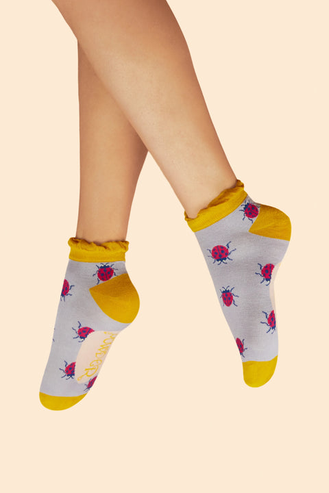 Powder SOC748 Lovely Ladybirds Ladies Trainer Socks - Lilac