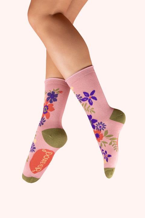 Powder SOC754 Floral Spray Ankle Socks - Candy