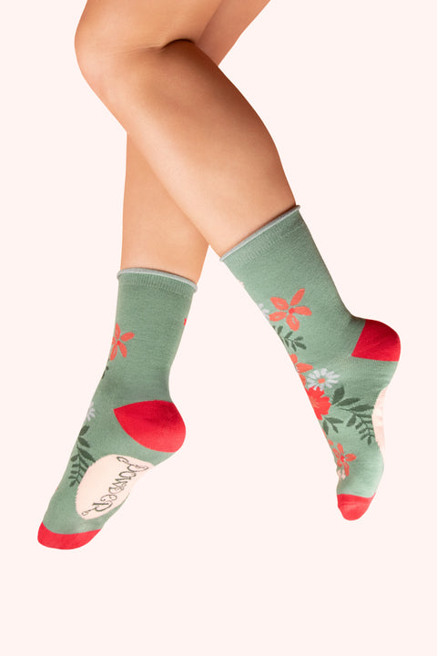 Powder SOC756 Floral Spray Ankle Socks - Olive