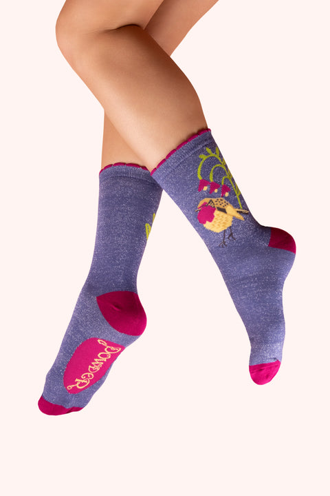 Powder SOC768 Robin Red Breast Glitter Ankle Socks