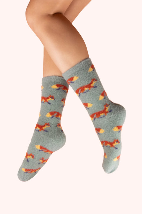 Powder SOC782 Mini Foxes Fuzzy Socks - Ice