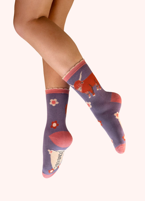 Powder SOC809 Highland Cow Ankle Socks - Purple