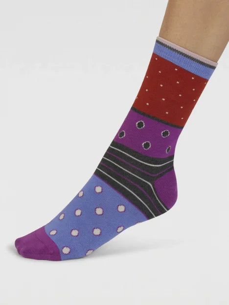 Thought SPW898 Rondel Spot And Stripe Bamboo Ankle Socks in Flame Orange