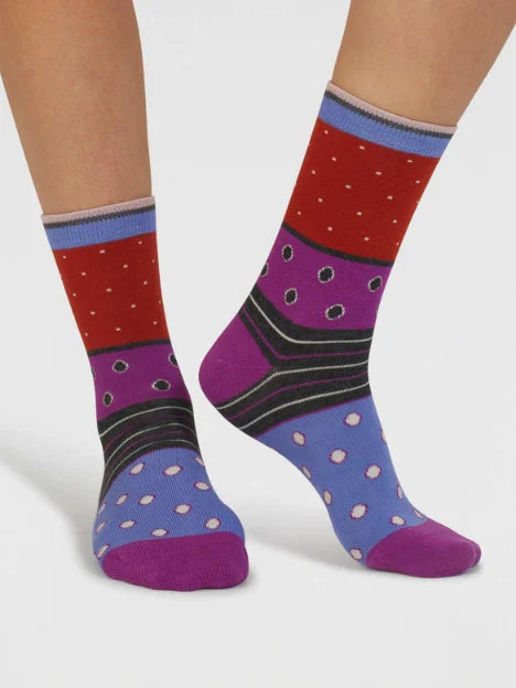 Thought SPW898 Rondel Spot And Stripe Bamboo Ankle Socks in Flame Orange