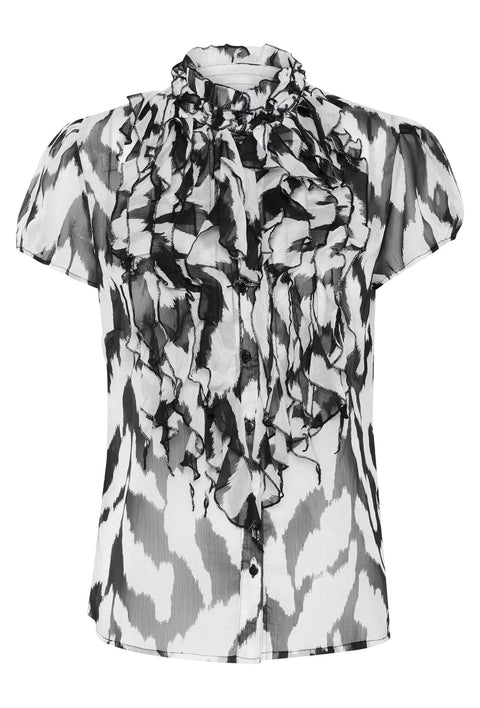 Saint Tropez Lilja Crinkle SS Shirt In Black Monochrome