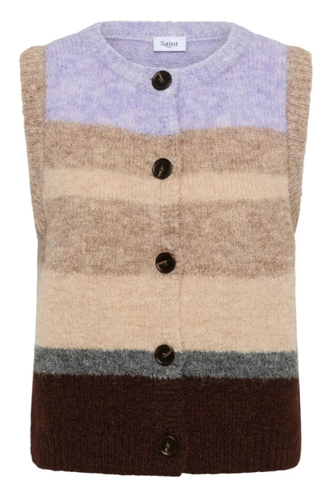 Saint Tropez Seraphina Knit Vest In Chocolate Lilac Multi Stripe