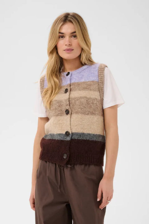 Saint Tropez Seraphina Knit Vest In Chocolate Lilac Multi Stripe