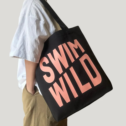 The Cornish Studio Swim Wild Canvas Tote Navy/Coral