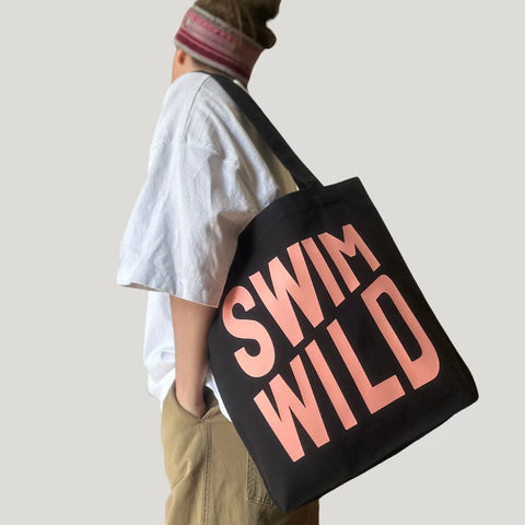 The Cornish Studio Swim Wild Canvas Tote Navy/Coral