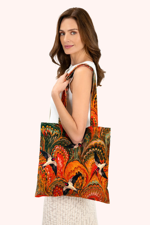 Powder TOT20 Marbled Swallows Velvet Tote Bag
