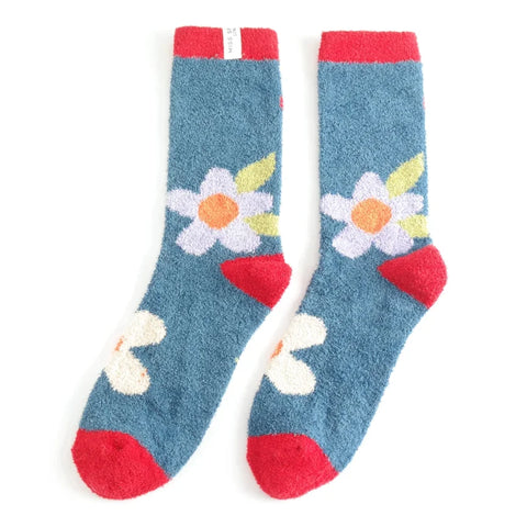 Miss Sparrow TSW012 Fluffy Large Flowers Socks Navy