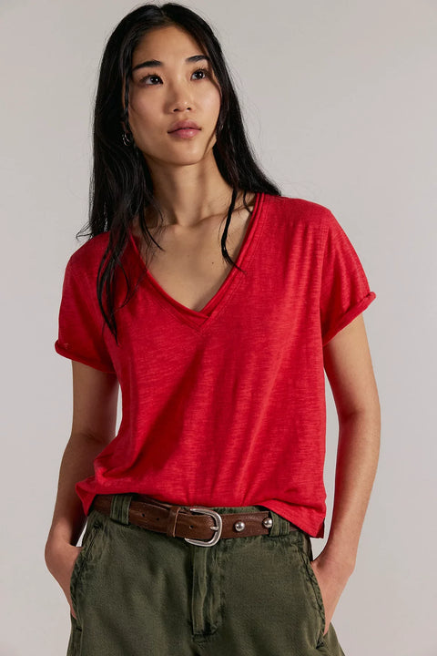 Free People Take 2 Tee In Racing Red Combo