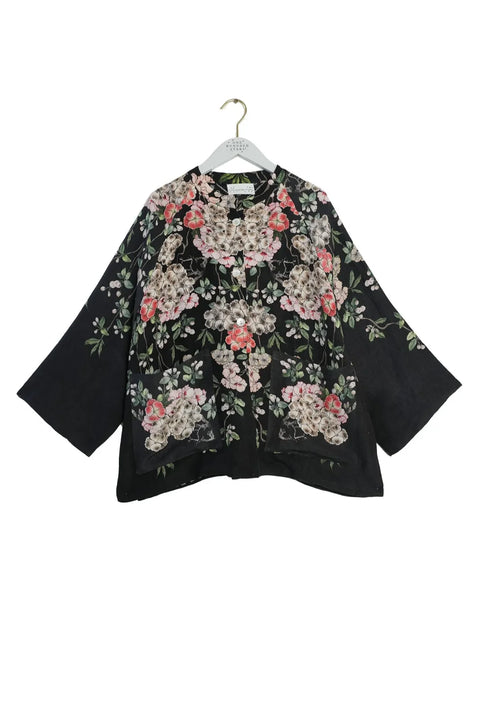 One Hundred Stars Trailing Blossom Black Linen Jacket