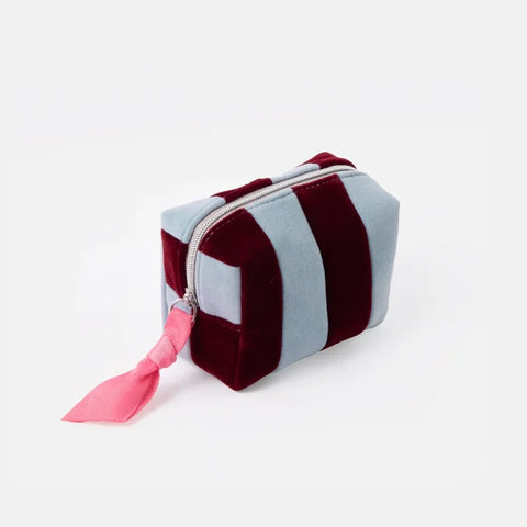 Caroline Gardner Gifts Blue/Wine Stripe Velvet Ultra-Mini Cube Cosmetic Bag UMC103