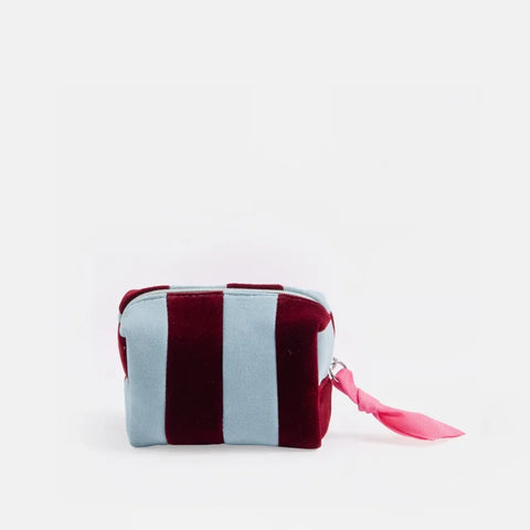 Caroline Gardner Gifts Blue/Wine Stripe Velvet Ultra-Mini Cube Cosmetic Bag UMC103