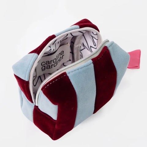 Caroline Gardner Gifts Blue/Wine Stripe Velvet Ultra-Mini Cube Cosmetic Bag UMC103