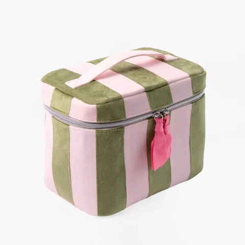 Caroline Gardner Gifts Pink/Green Stripe Large Vanity Case VCS100