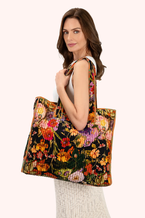 Powder VQT1 Lux Velvet Quilted Tote - Midnight Posy
