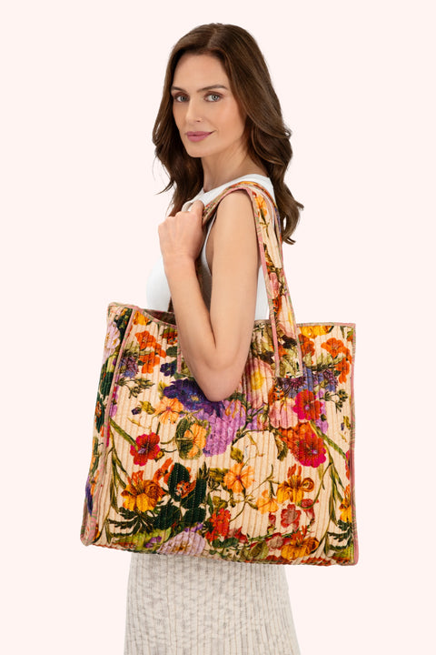 Powder VQT2 Lux Velvet Quilted Tote - Cream Posy