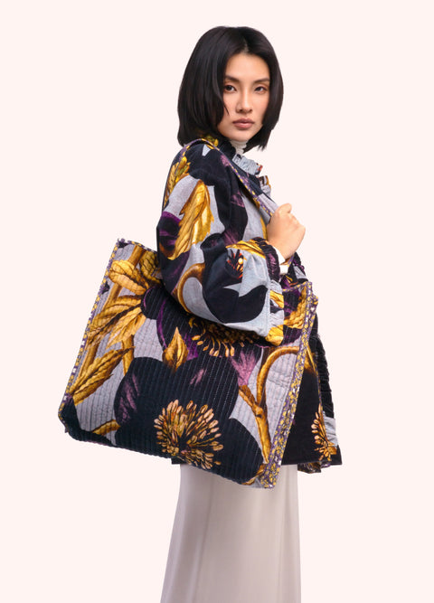 Powder VQT7 Hellebore Quilted Velvet Tote