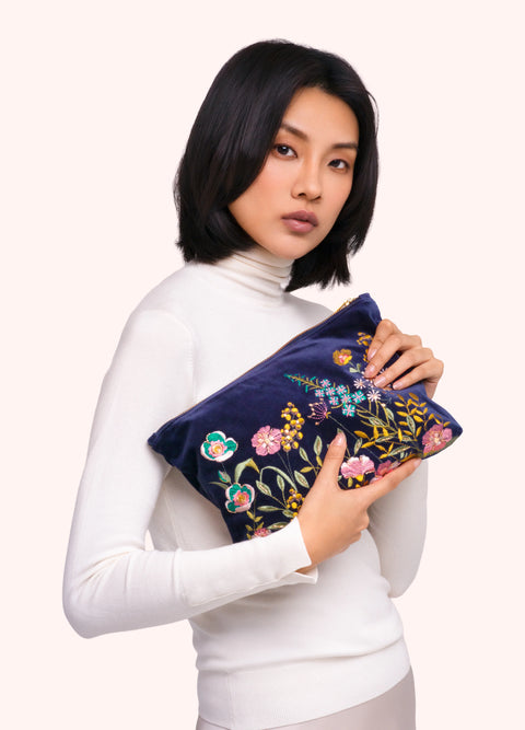 Powder VZP33 Navy Floral Hedgerow Zip Pouch