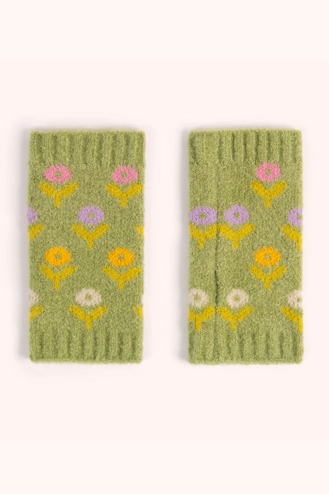 Powder WIL10 Willow Ditsy Flower Pompom Wrist Warmers - Sage