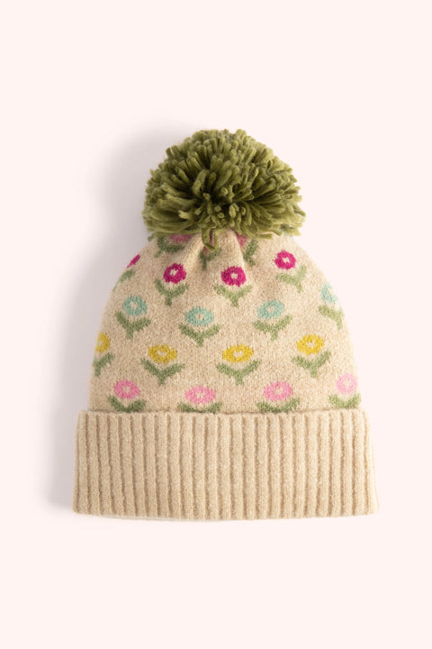 Powder WIL7 Willow Ditsy Flower Pompom Hat - Cream