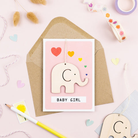 Daisycat Cards WK53 Wooden Keepsake - Elephant baby Girl