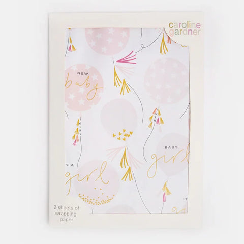 Caroline Gardner Cards WST006 Baby Girl Balloon Wrap 2 Sheet