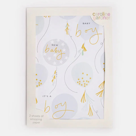 Caroline Gardner Cards WST007 Baby Boy Balloon Wrap 2 Sheet