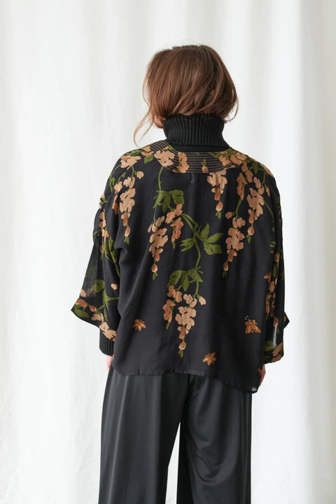 One Hundred Stars Wisteria Black Kimono