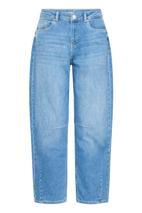 Pulz Anni Hw Jeans Barrel Leg In Medium Blue Denim