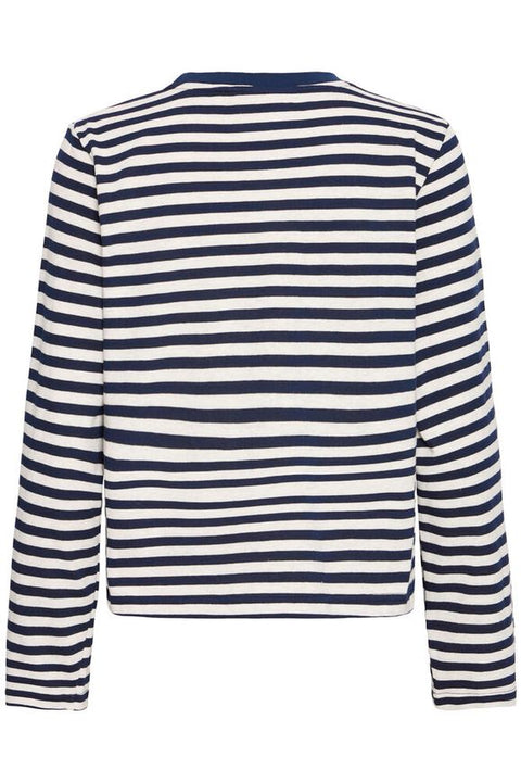 Pulz Arlo Tshirt In Navy Grey Stripe