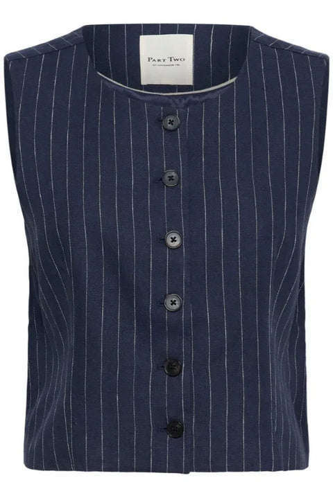 Part Two Azania Waistcoat Blue Nights Pinstripe