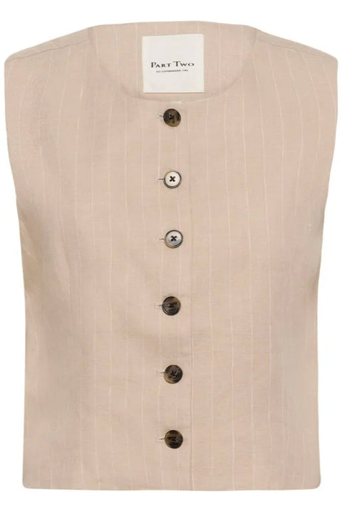 Part Two Azania Waistcoat Neutral Pinstripe
