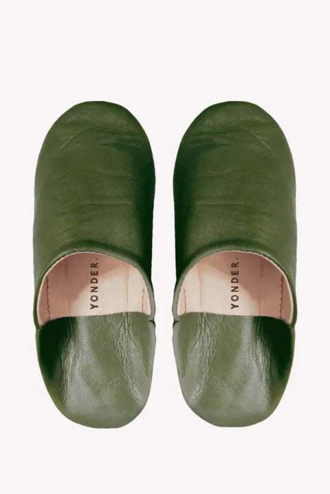 Yonder Leather Babouche Slippers In Olive