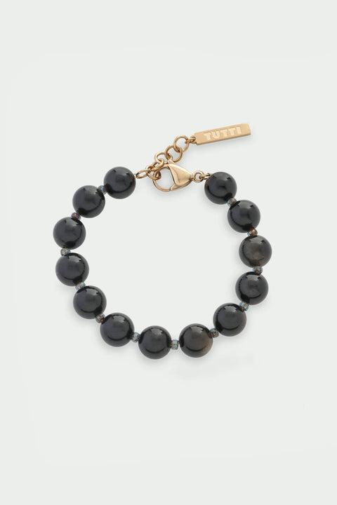 Tutti & Co BR717G Golden Obsidian Small Beaded Bracelet