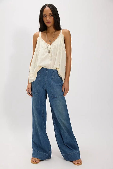 Free People Breezy Denim Pull On In Cobalt