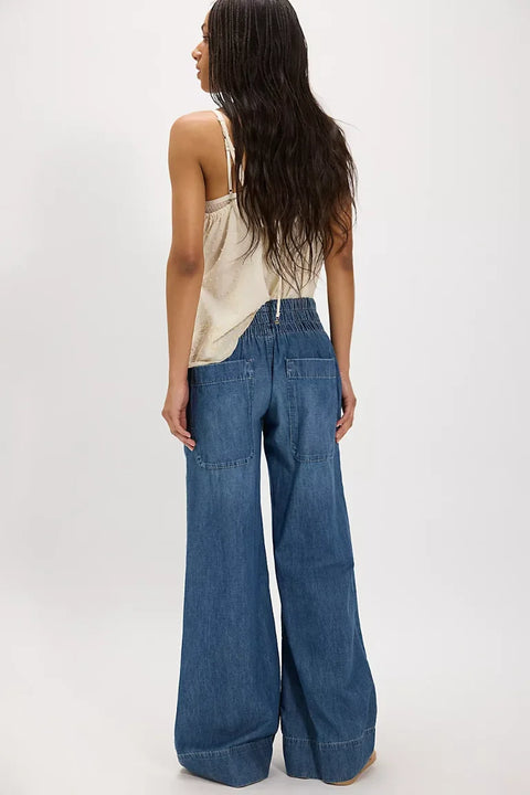 Free People Breezy Denim Pull On In Cobalt